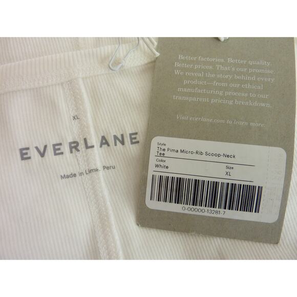 NWT Everlane White Pima Micro Rib Scoop Neck Top Shirt Short Sleeve XL - Picture 6 of 7